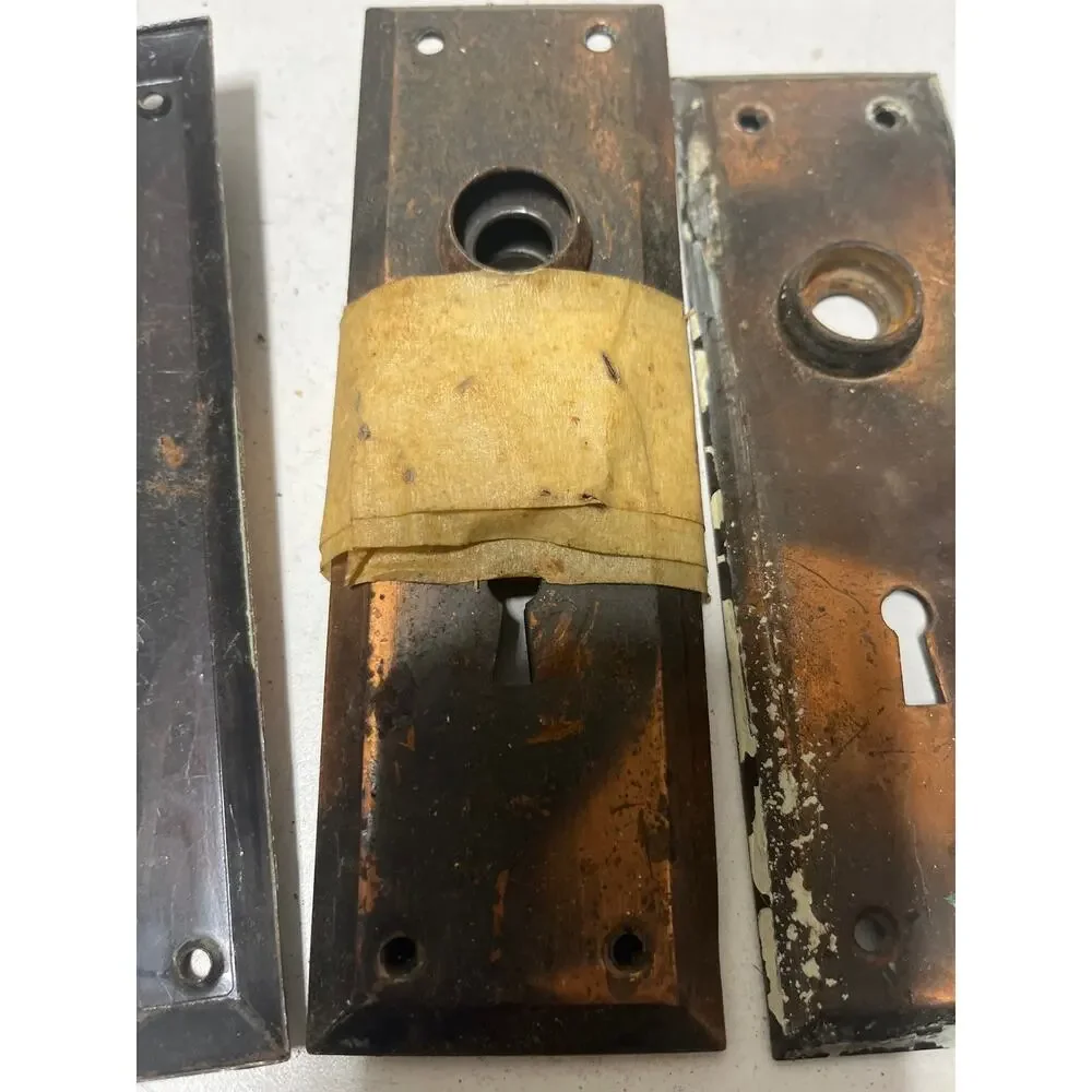 Set Of 6 Antique Japanned Backplate Door Lock Escutcheons-Copper Flash-VG+ COND